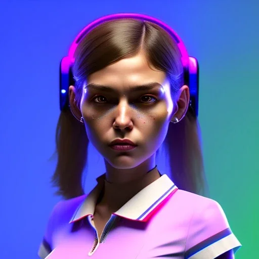 waitress teenager, rounded face, striped shirt, vibrant color, cyberpunk style, highly detailed, art stations, concept art, smooth, unreal engine 5, god rays, ray tracing, RTX, lumen lighting, ultra detail, volumetric lighting, 3d, finely drawn, high definition, high resolution, gradient background