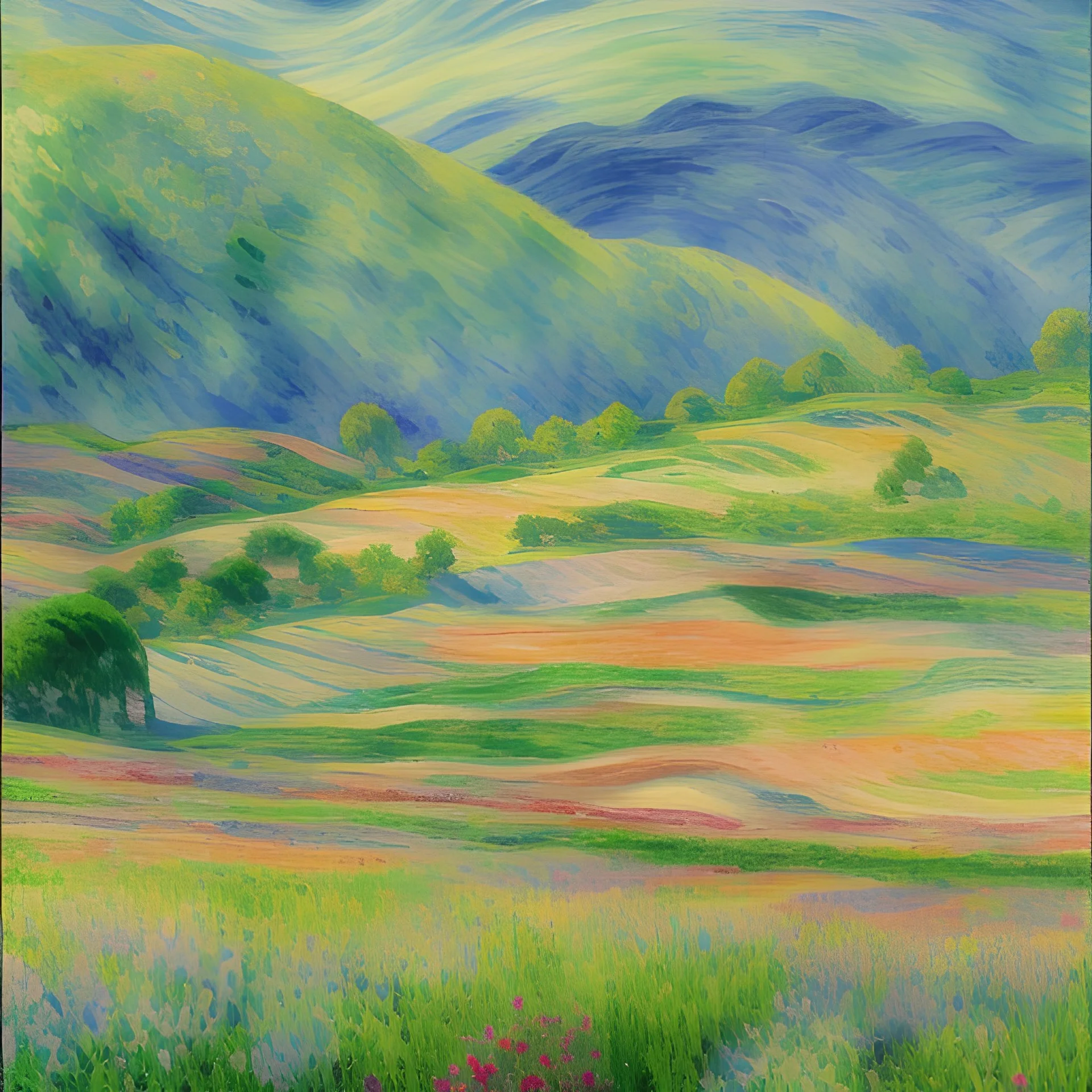 Tuscany hills, impressionist painting, alfred sisley, pierre-auguste renoir, claude monet, robert hagan, textured paint, detailed, luminism, hyperrealism, fine art