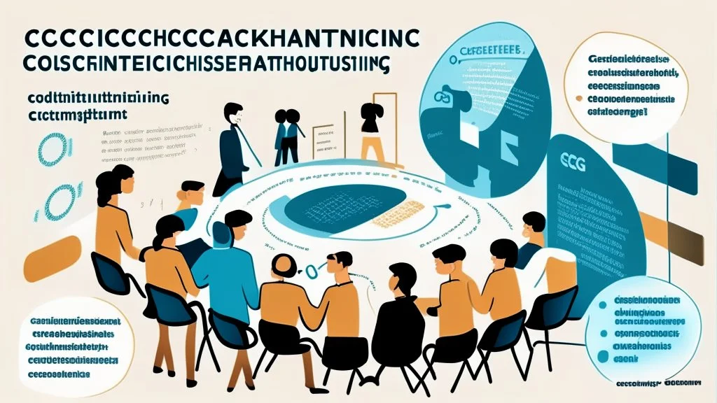 An image that conveys achieving success and skill development. The image depicts a group of individuals gathered in an inspiring teamwork session. They appear engaged in discussion and constructive exchange of ideas. In the background, a screen displays a chart or a conceptual map indicating various goals and pathways. Everyone appears enthusiastic and dedicated to collaborative work and continuous learning. The image reflects collaboration and a focus on achieving success through skill develop