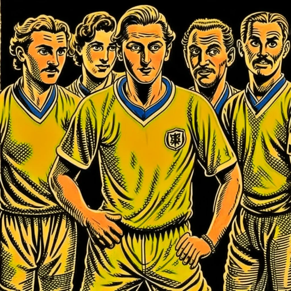 Diego Forlan and friends Football soccer player posing. Squad, ghosts, monsters, Dark detective comic watchmen 1940 vintage. Paranormal.