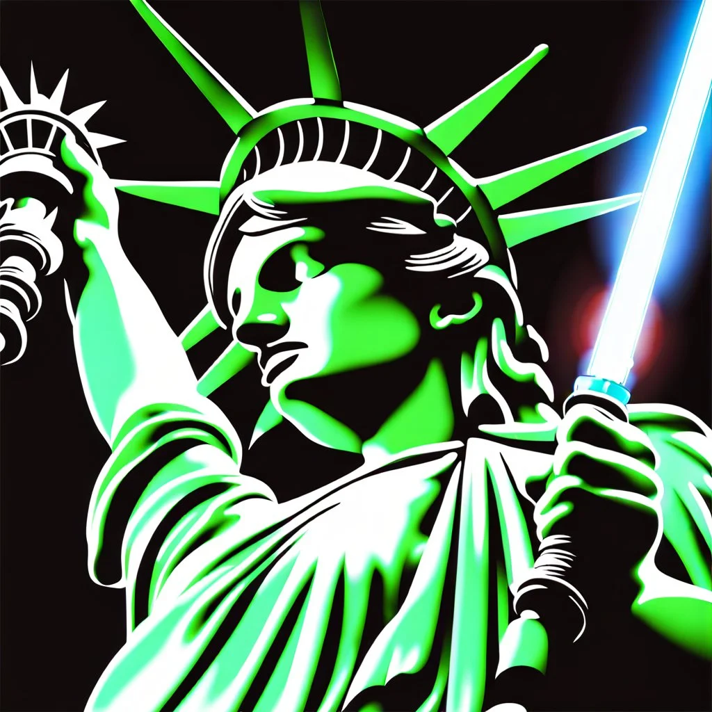 The Statue of Liberty holding a light saber