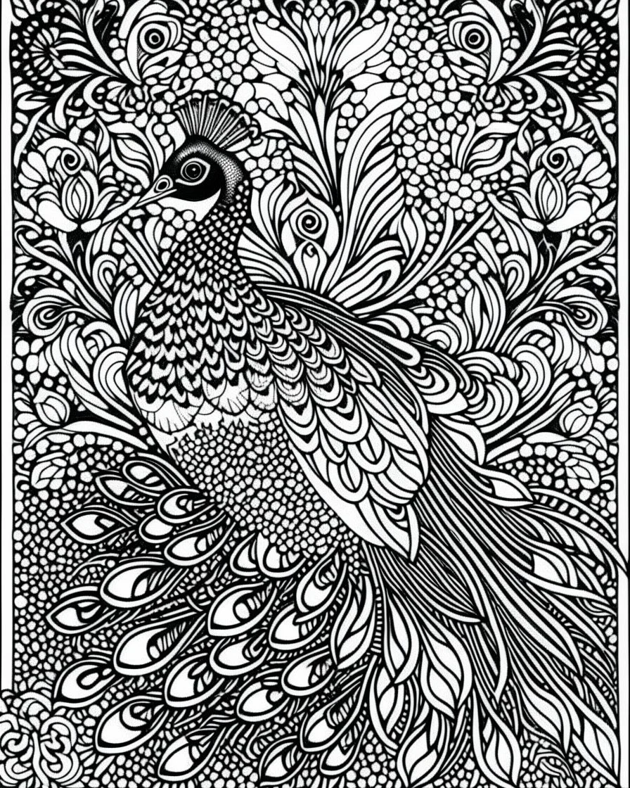 peacock, no cooler , line art, adult book pages