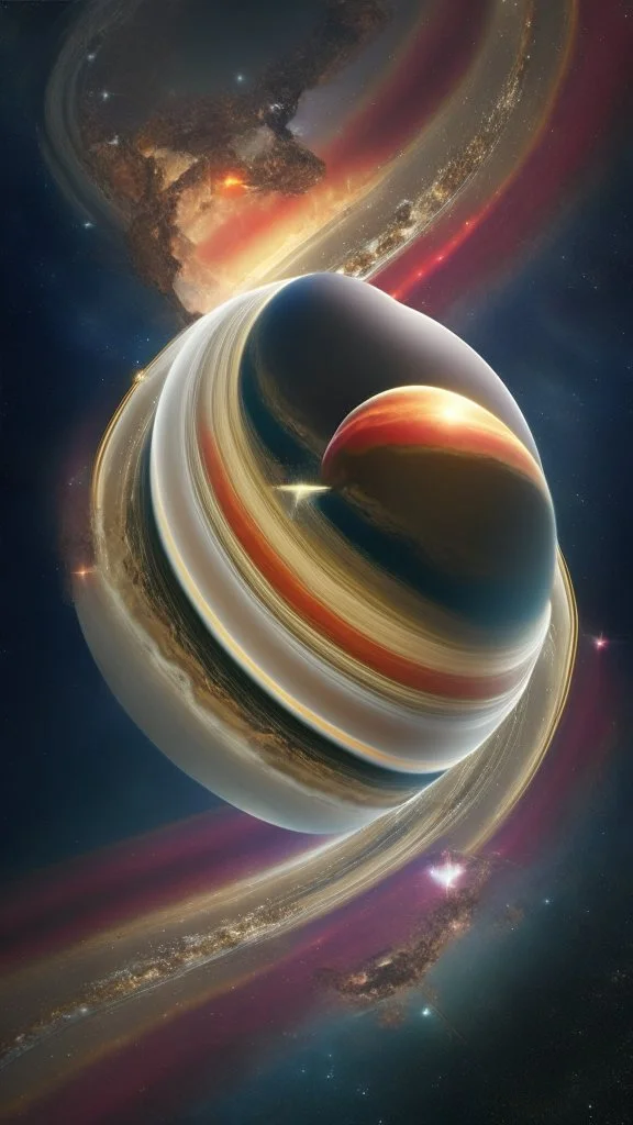 heart-shaped planet in space, with saturn rings , photorealistic