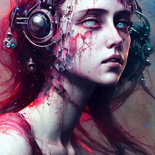 Singer Danish MØ face, Style cyberpunk, watercolor illustration by <agnes cecile> <John Kenn Mortensen> <Yoji Shinkawa>,