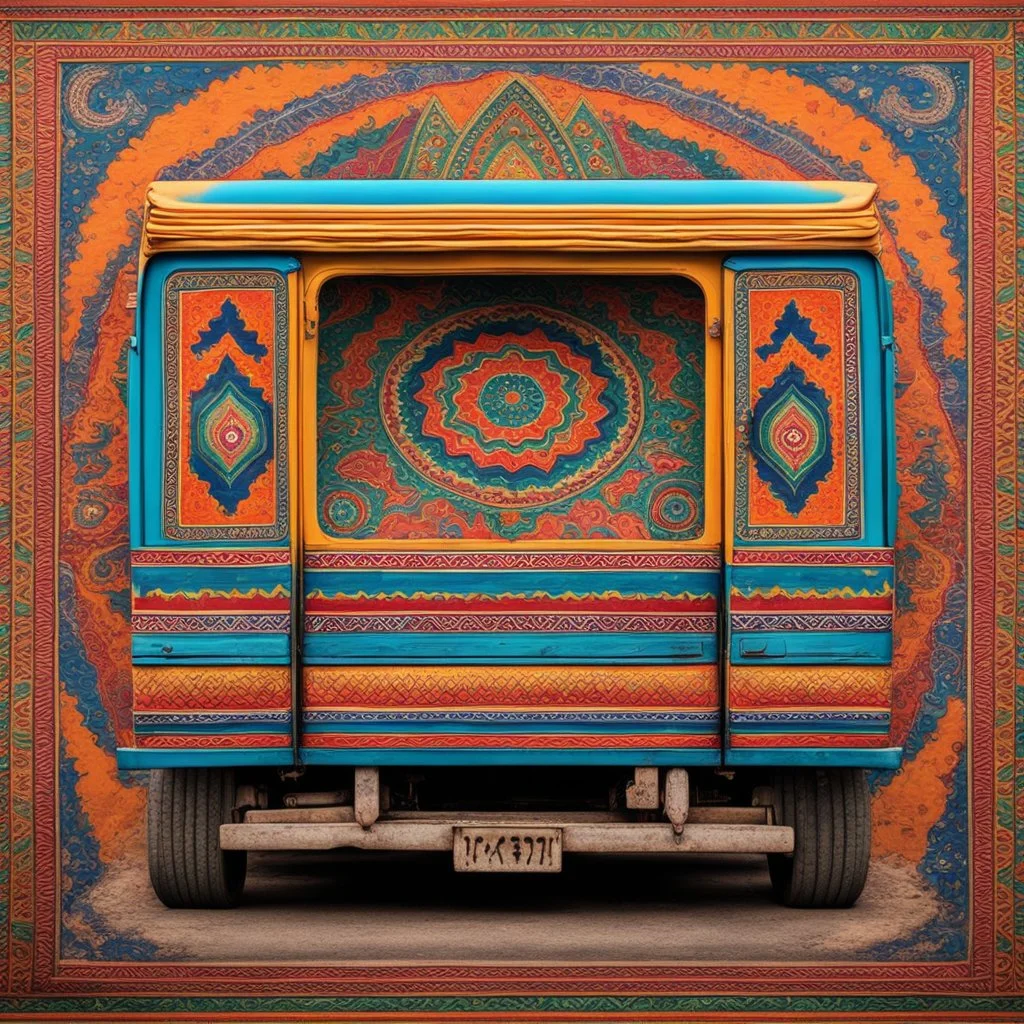 Symmetrical Looking Colorful Pakistani Truck Art Pattern With Traditional Look Background On Wall.