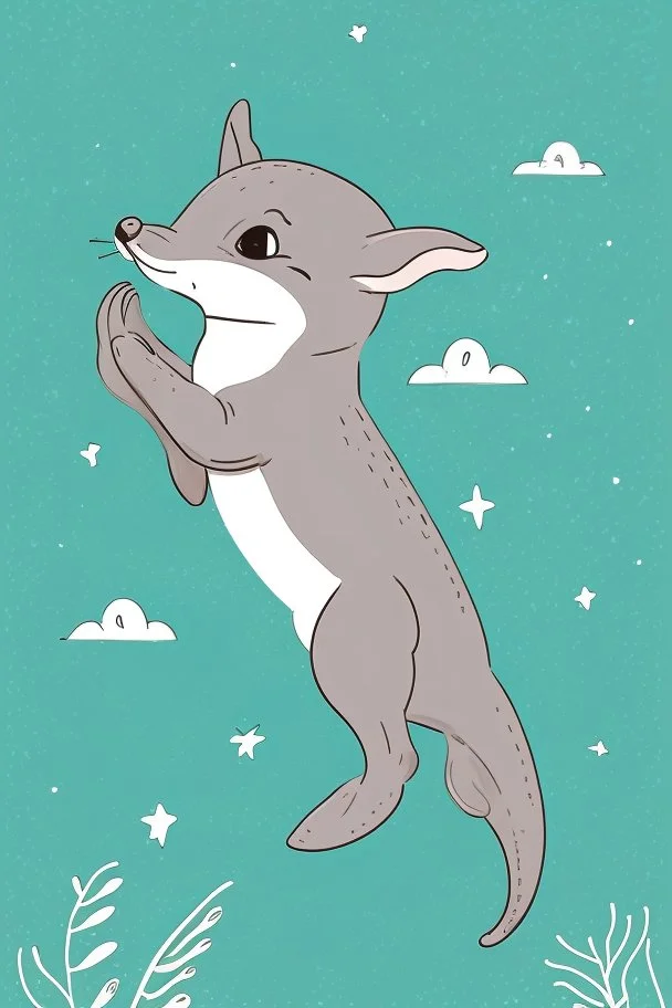 A delightful coloring page design showcasing an adorable baby dolphin in a charmingly naive art style. The artist has skillfully created a whimsical scene with minimal details and a focus on bold, thick black outlines. The endearing fox, prominently positioned in the center, is the highlight of this illustration. The all-white background beautifully complements the simplistic design, allowing young artists to unleash their creativity. As the baby fox takes center stage, a subtle hint of its