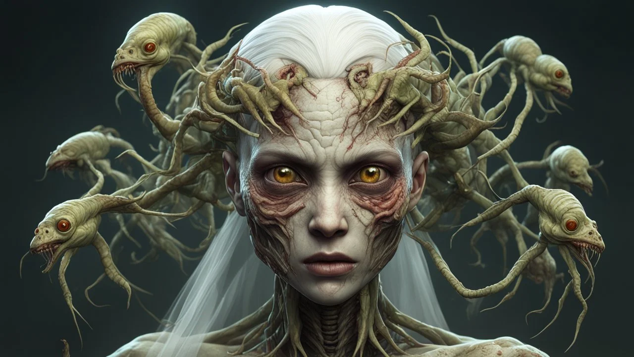 an extremely fertile, parasite-ridden woman. bride, fertile brood 8k deformed human form, conspicuous, artful, digital art trending on artstation 8k high resolution