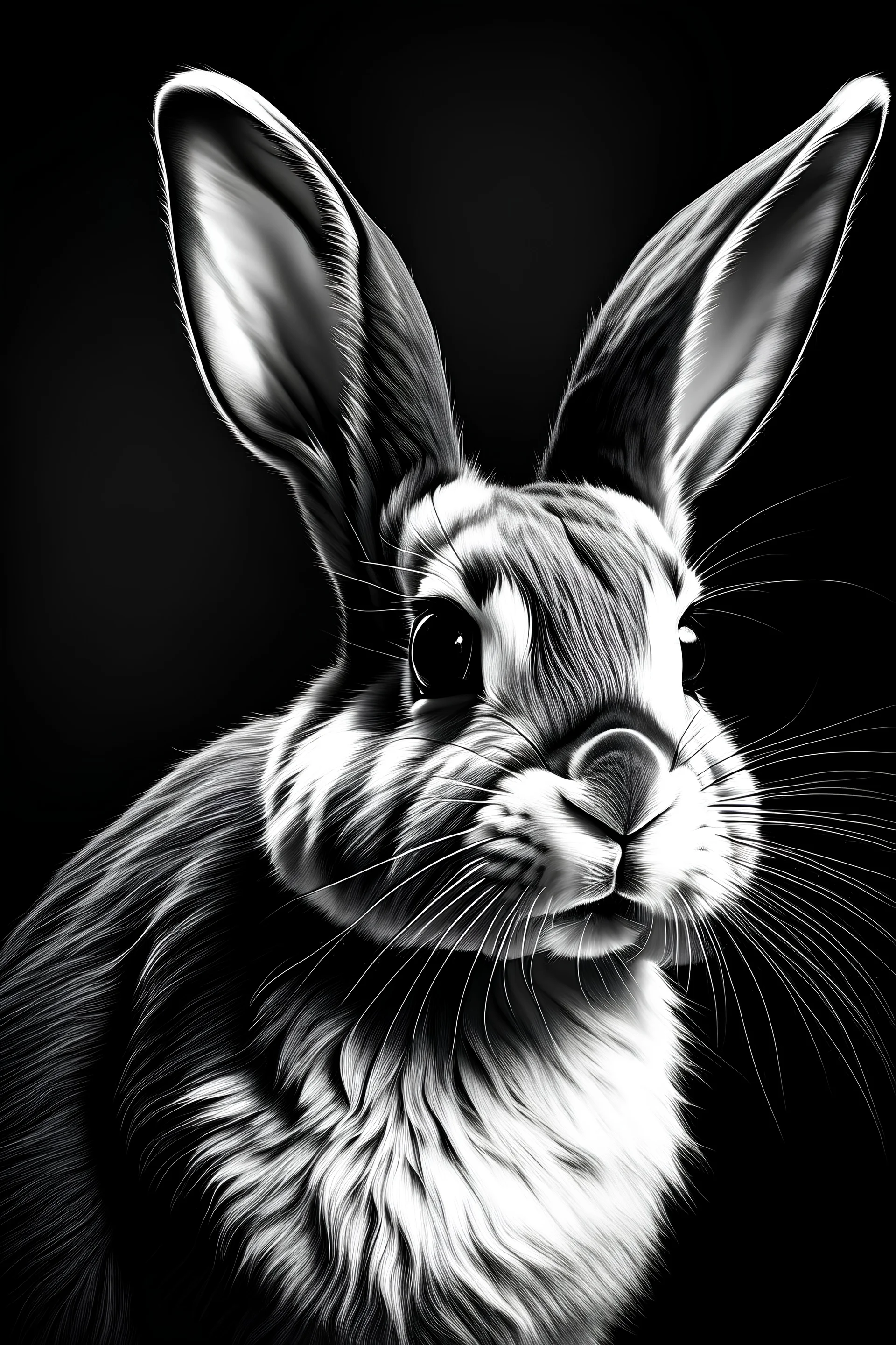 portrait of a rabbit blakc and white coloring page