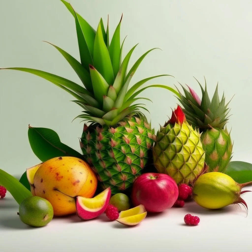 A bush of palm leaves with dragon fruit on a light background to remove