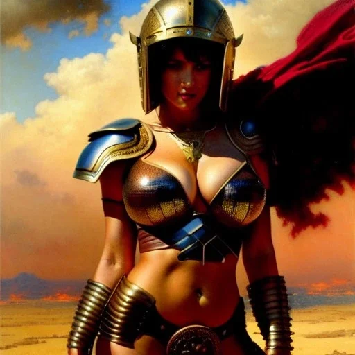 portrait ' Sexy Extra busty Power Girl naked ',ancient metal armor and Helmet ,painting by gaston bussiere, greg rutkowski, yoji shinkawa, yoshitaka amano, tsutomu nihei, donato giancola, tim hildebrandt, oil on canvas, cinematic composition, extreme detail,fit full head inside picture,16k