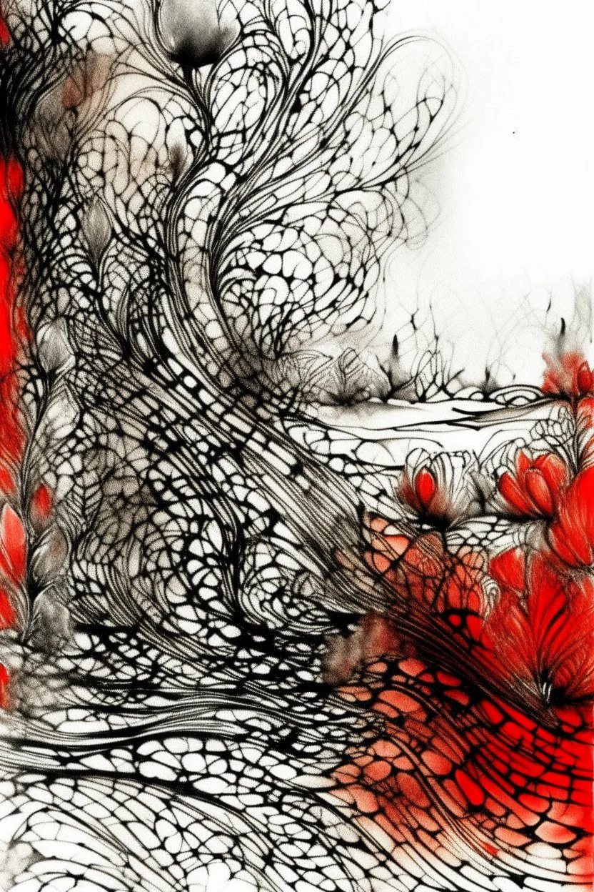 Digital colorful red watercolor Illustration of a beautiful Vibrant red flower meadow fantasy red landscape, mountain river wildflowers butterflies in the morning light, by JB, Waterhouse :: Carne Griffiths, Minjae Lee, Ana Paula Hoppe, :: :: Stylized Splash watercolor art :: Intricate :: Complex contrast :: HDR :: Sharp :: soft :: Cinematic Volumetric lighting :: flowery pastel colours :: wide long shot