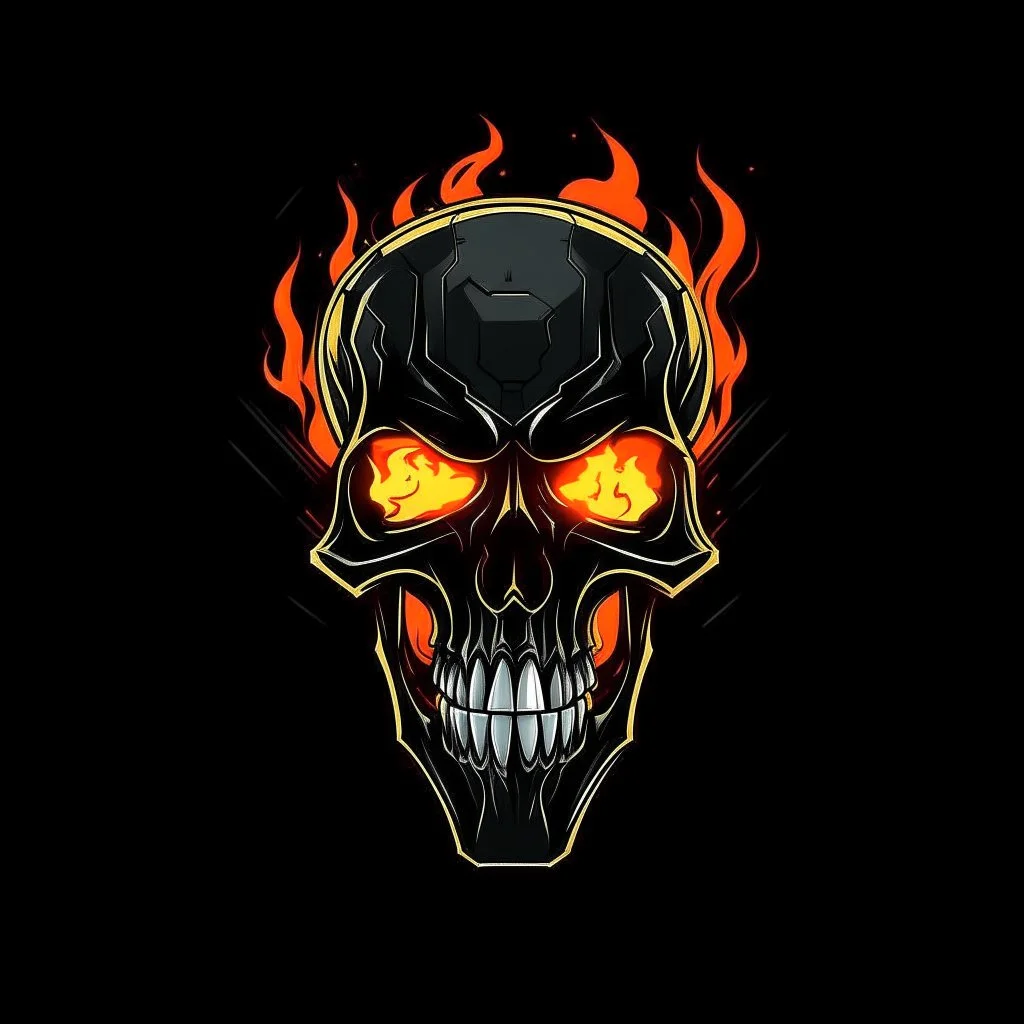 minimalistic cyberpunk screaming skull with flame