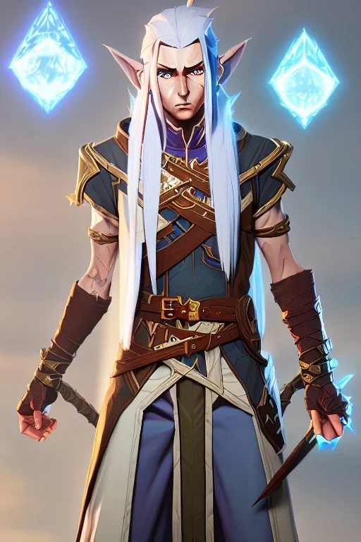 Dungeons and dragons character, wizard elf male,friendly, high detail, High definition, long white hair, wizard robe