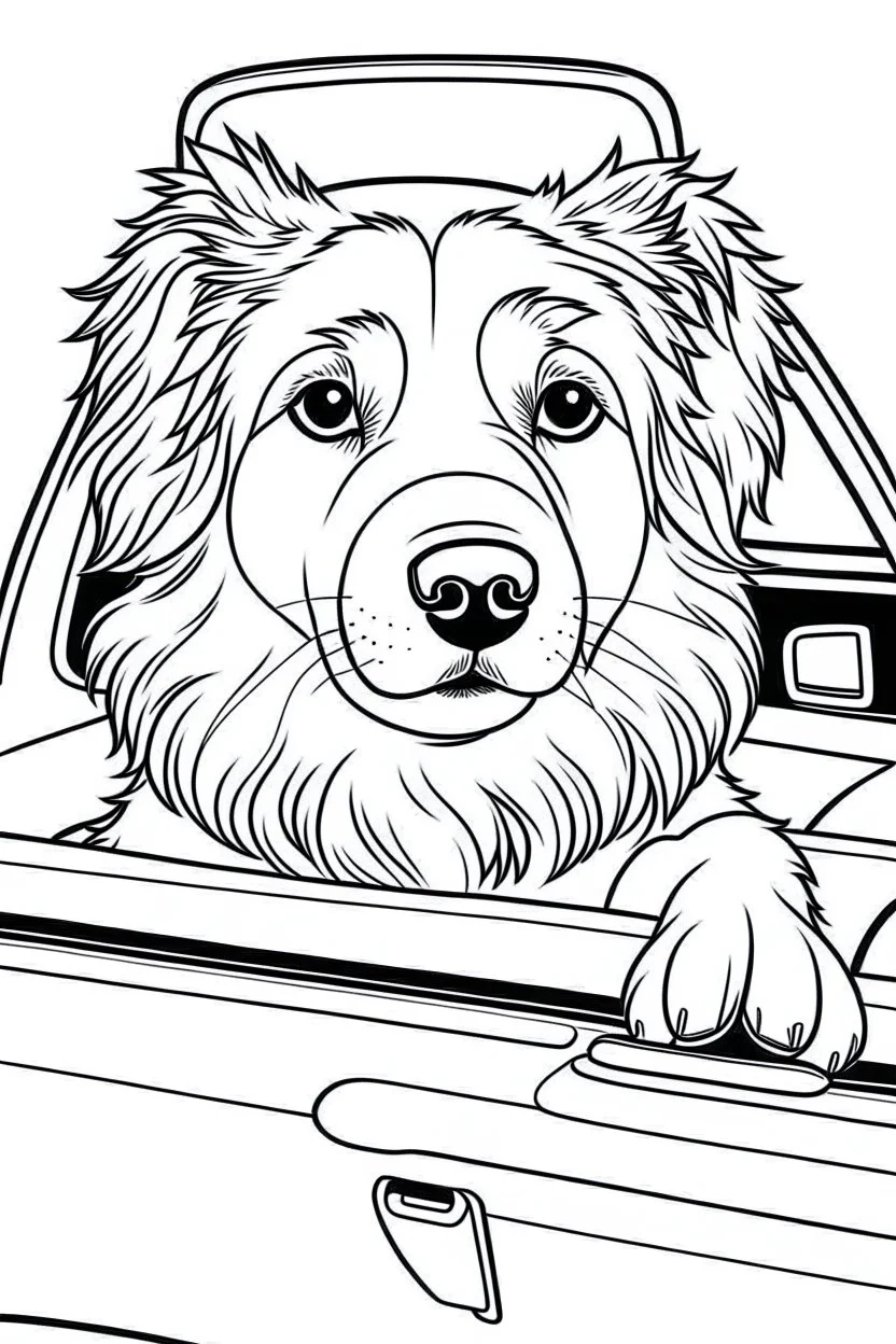 outline art for real Puppy DOGS-IN-CARS Coloring page, Japanese manga style, cartoon style, cute face, white background sketch style, full body is a must, only use outline, clean line art, no shadow, bold outlineMasterpiece, Ominous, Golden Ratio, Highly Detailed, photo, poster, fashion, illustration