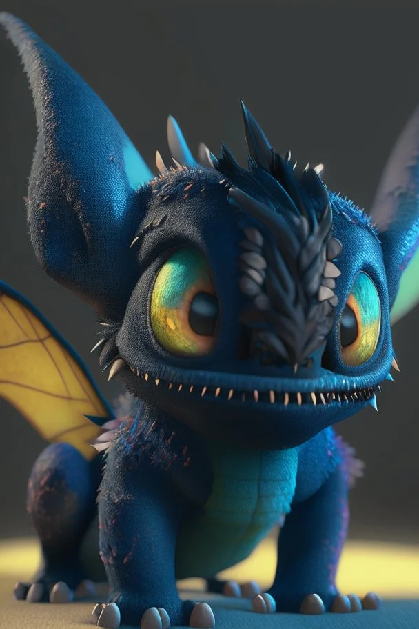 Lilo and stitch and toothless fused together , 8k, highly detailed, small minutiae, tiny features, hires, 8k, uhd, realistic shaded volumetric lighting, volumetric, color scheme, toned colors, colorful