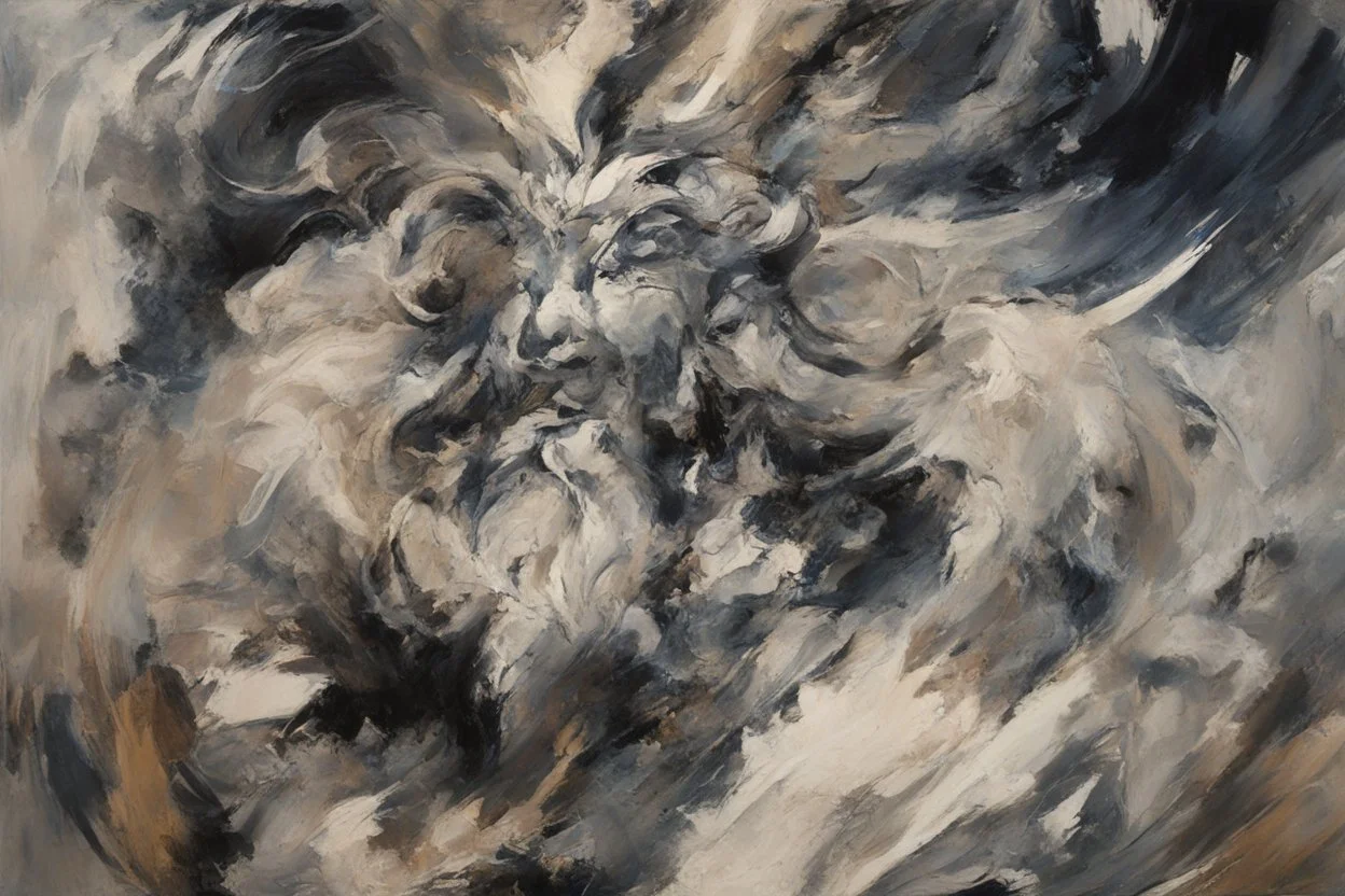 An abstract and enigmatic portrayal of Zeus, the king of the gods, using bold strokes and dynamic shapes to capture the essence of divine power, (abstract and enigmatic portrayal:1.4), (Zeus, king of the gods:1.5), (bold strokes and dynamic shapes:1.3), (expressive and divine ambiance:1.2), inspired by abstract interpretations of classical mythology and the divine, trending on CGSociety, Intricate, Sharp focus, dynamic lighting, (captivating:1.4), (godly ambiance:1.5), (abstract essence:1.3)