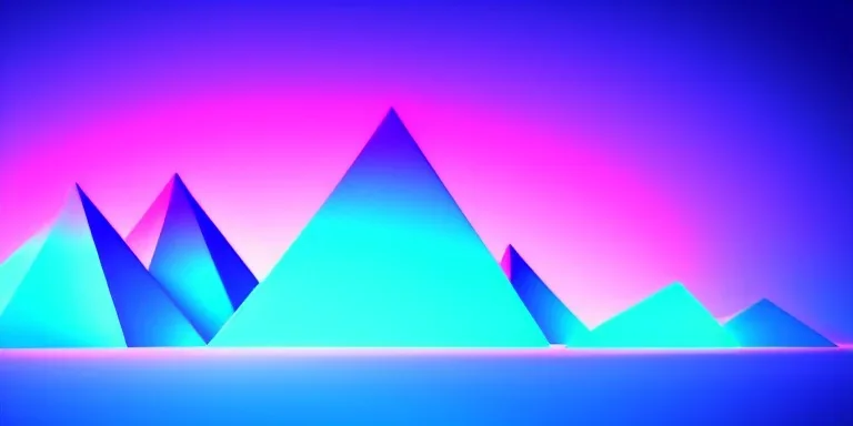 3d rendering. Abstract futuristic neon background. Fantastic landscape with glowing geometric triangular frame and mountains