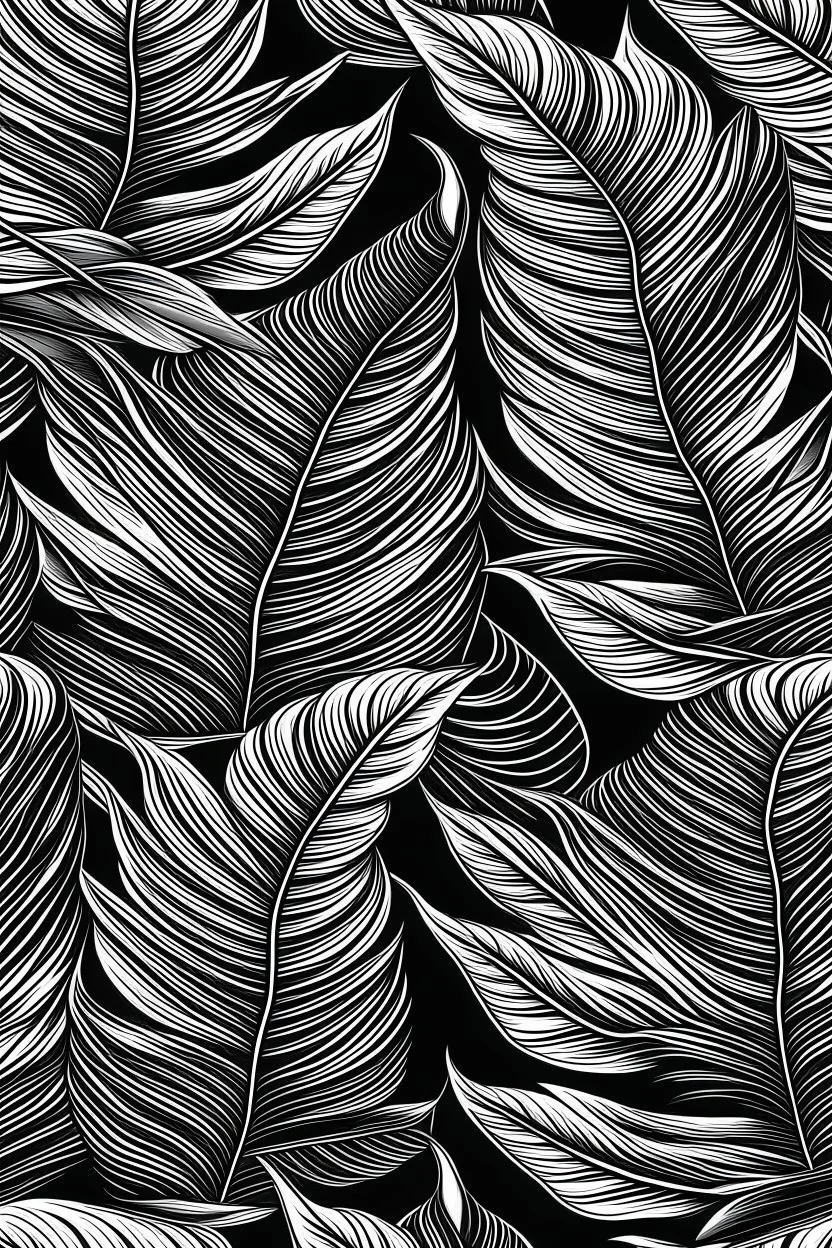 Create seamless banana leaf wallpaper pattern in 2d black and white simple illustrator line