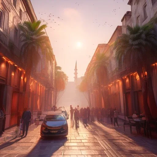 Sultanahmet Istanbul, spring, sunset, fantasy art, waterfall, palms