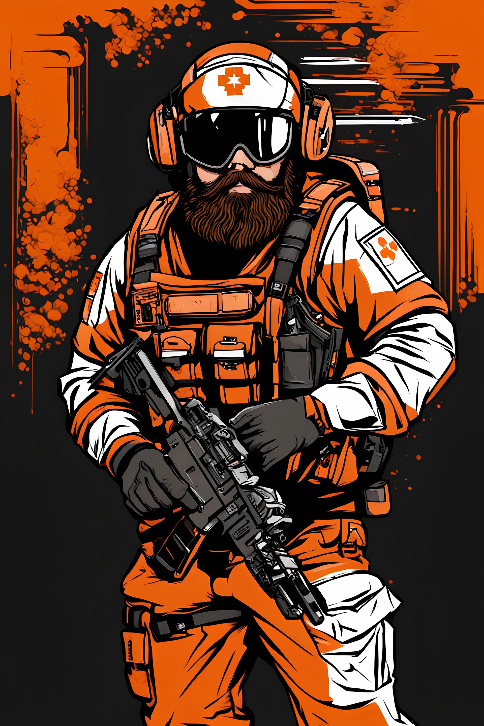 bearded gamer tactical paramedic orange background