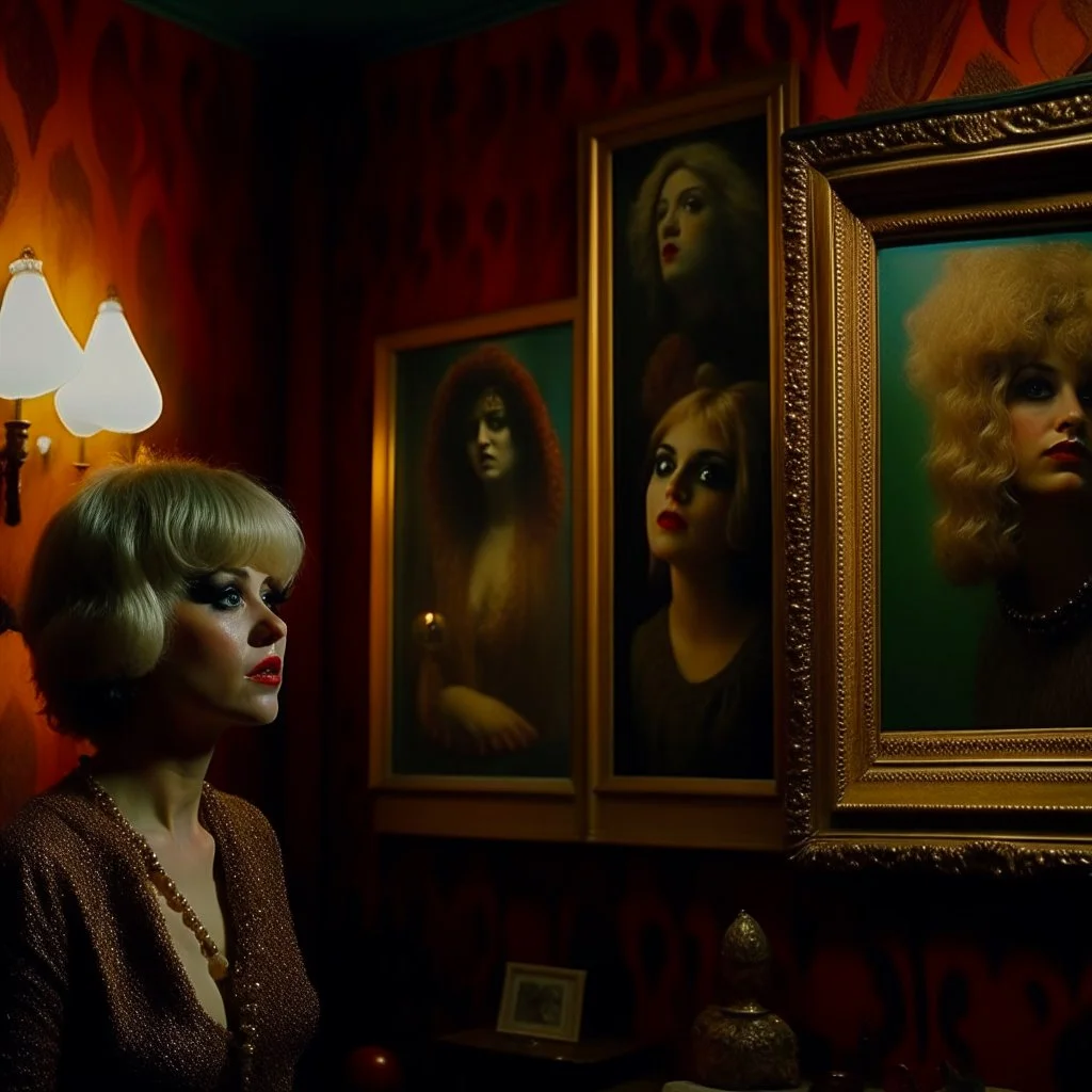 Odd movie shot, odd, hot, ultra realistic, dine, vivid smirtulod, ultra realistic odd women, organs, tetcaz, sinister paintings on the walls, hypermaximalist figures, light, 1970's odd movie, sinister, Minicavio Quollati style, photography by Marlost Endgulp, ornate, 4k, photorealism