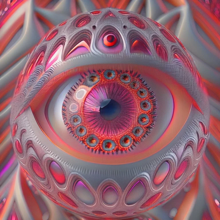 Optical Illusion, eye, pink orange red silver, circular Pattern render, HD, 3D , Unreal engine, solids, intricated details, vibrant colors, Unreal Engine, octane render, 8K