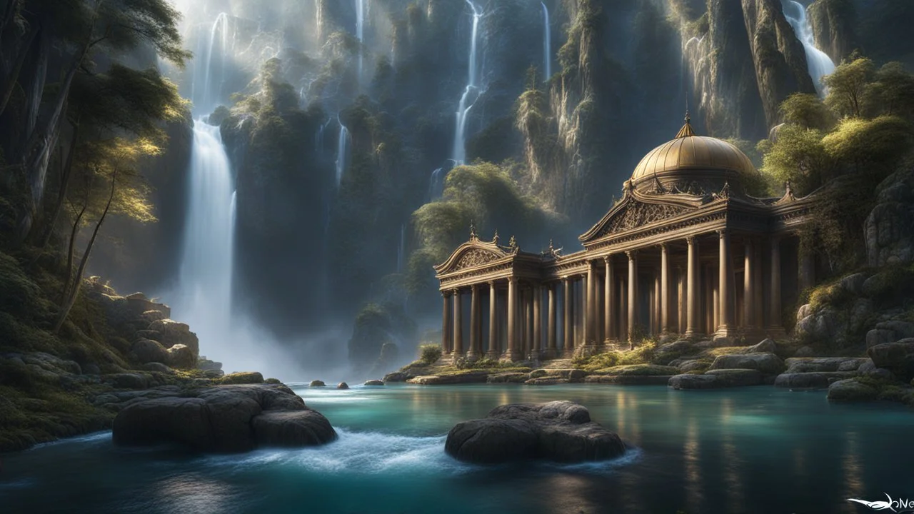 hamagedon. multiple waterfalls, a masterpiece, fantasy concept art, dynamic lighting, hyperdetailed, intricately detailed, deep color, Unreal Engine, volumetric lighting, Epic cinematic brilliant stunning intricate meticulously detailed dramatic atmospheric maximalist digital matte painting