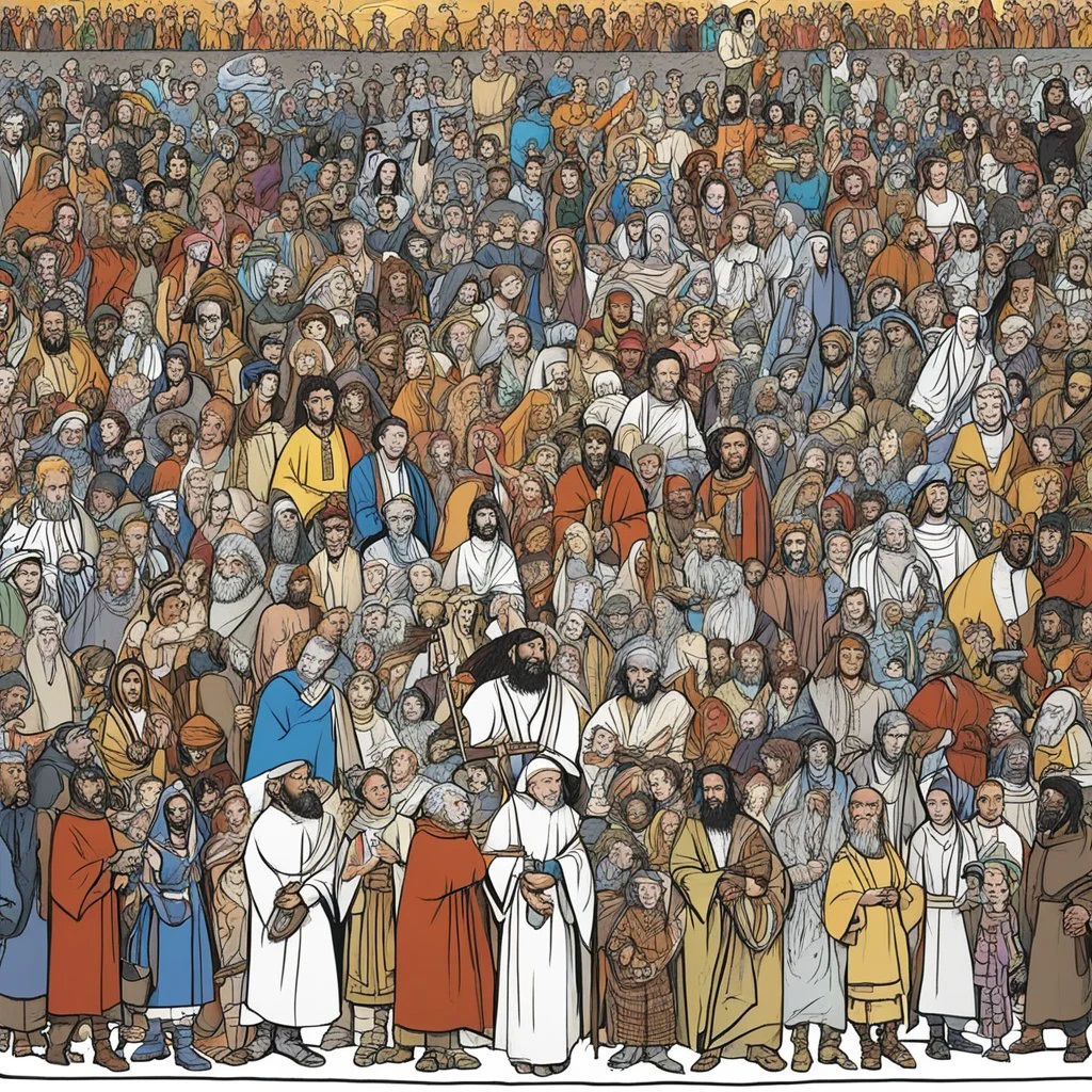 illustration by underground comix artist, Brion Gysin of: It's a huge mural featuring all the characters from the Bible