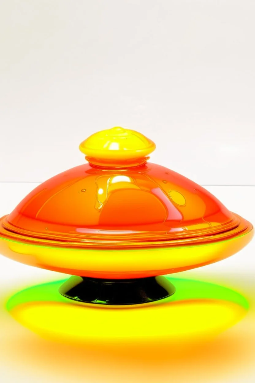 An orange colored electrical UFO made out of jelly painted by Andy Warhol