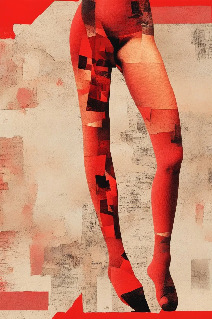 girls leg , modern art,red back ground,collage