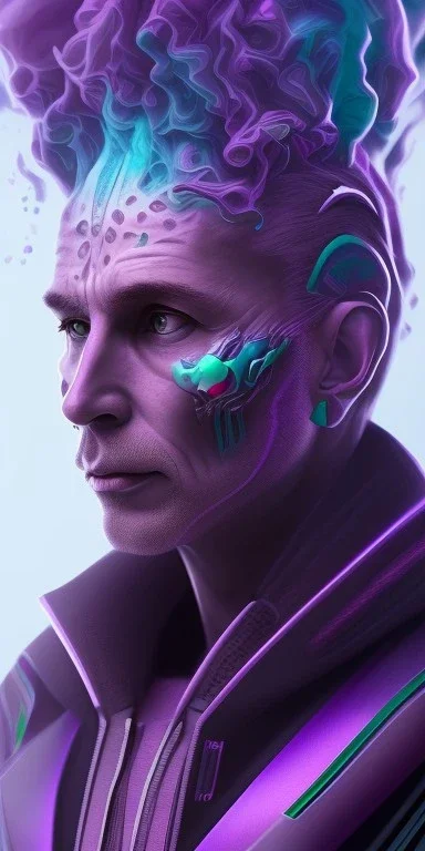 purple galaxy super villain, teal and purple smoke, full portrait, hyper realistic, 4k