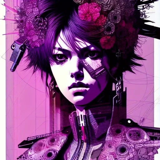 beautiful punk girl, hyper detailed, intricately detailed, illustration by <kilian eng> <Yoji Shinkawa>, purple tones,