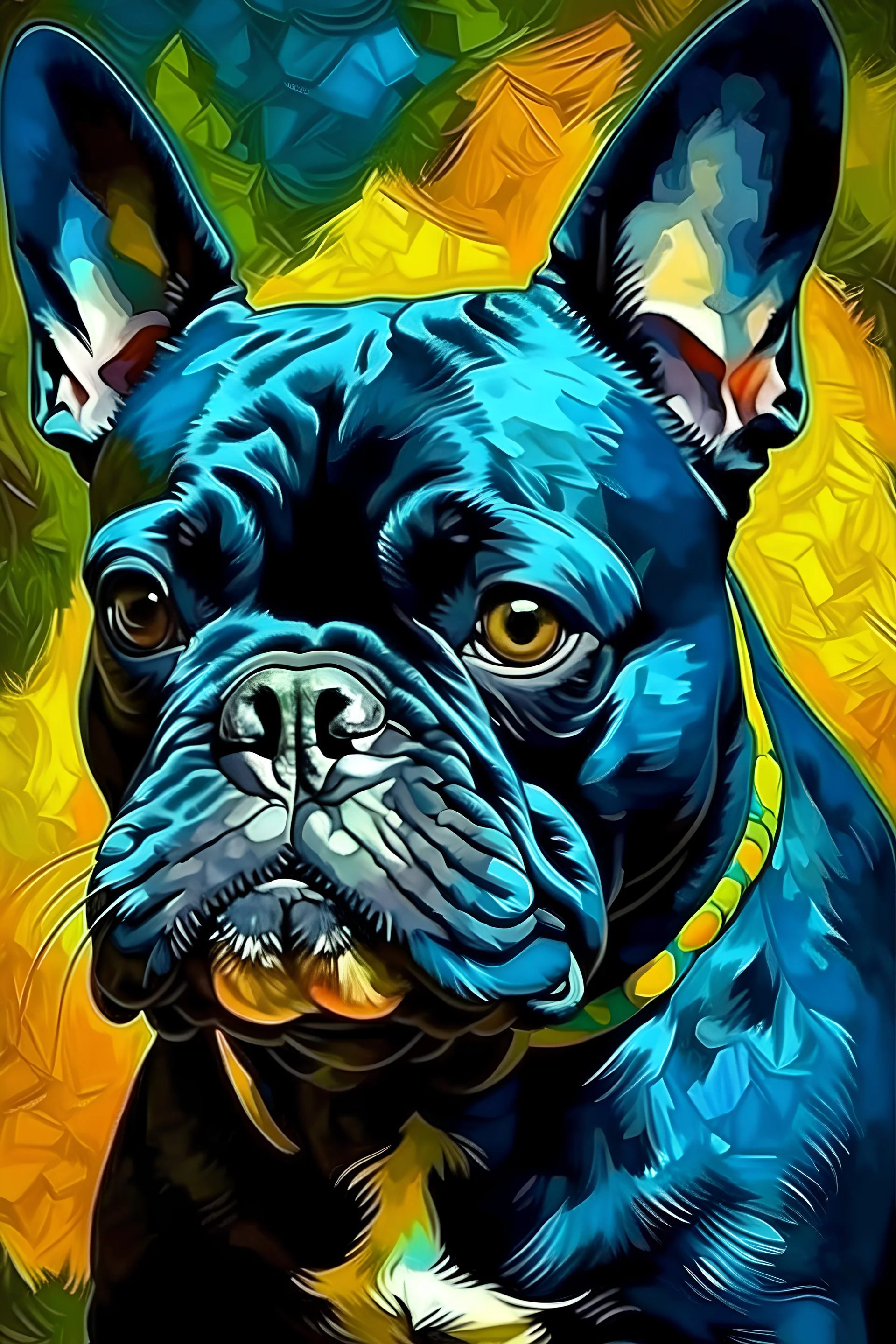 portrait of a black french bull dog by van gogh