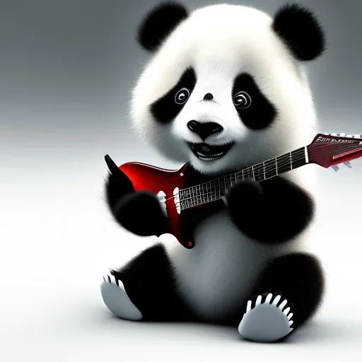 Carbon as a cute baby panda playing electric guitar with long hair, by pixar