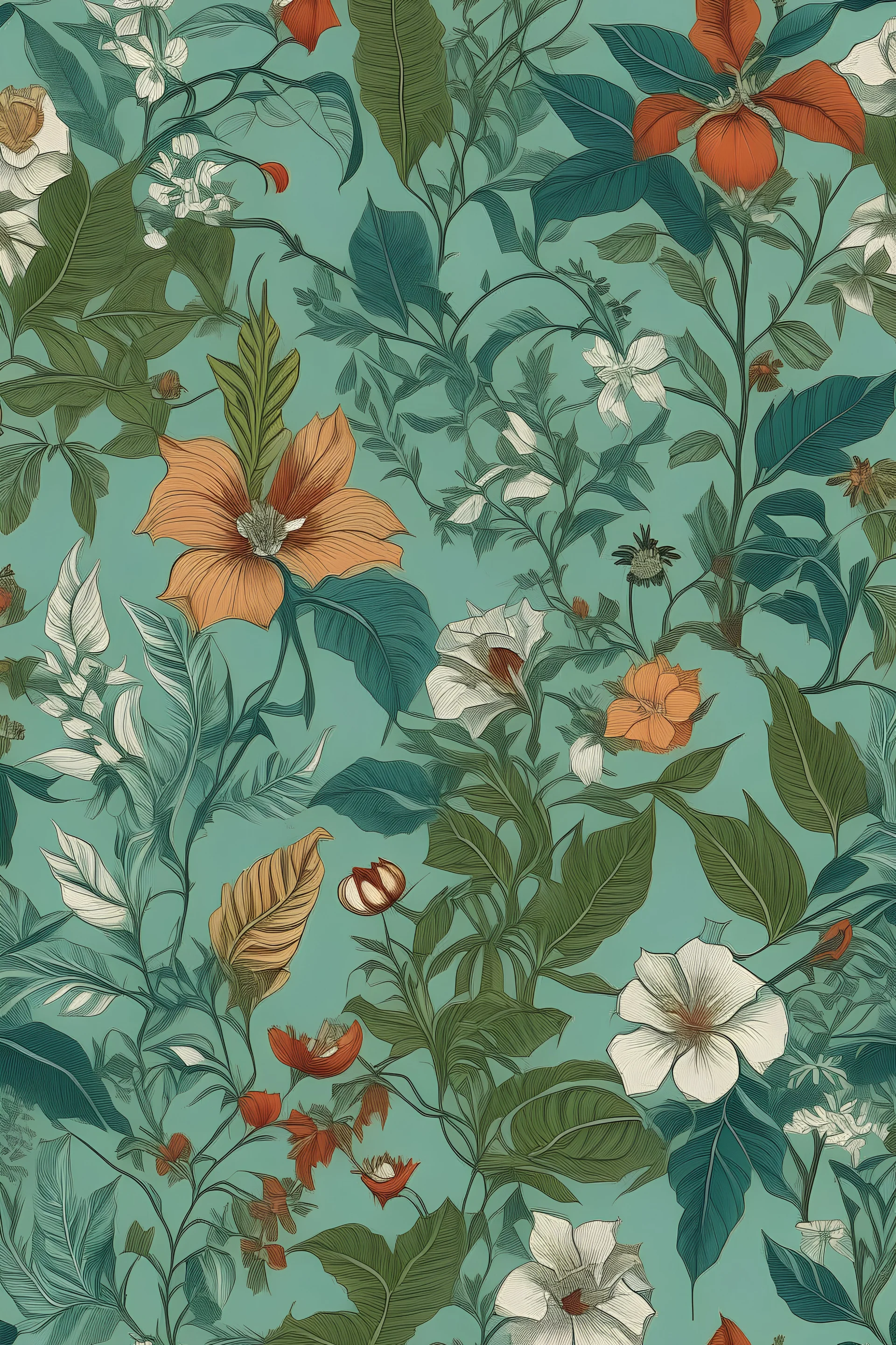 Can you create a vintage botanical illustrative realistic pattern