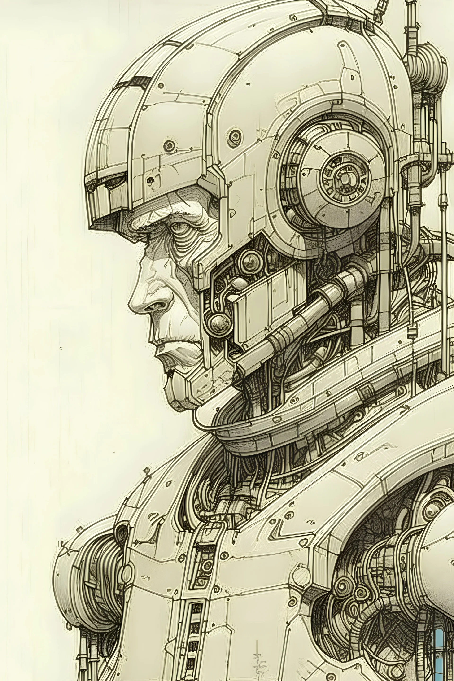 Robot by Jean Giraud, Moebius, Kim Jung Gi, Dave Gibbons, highly detailed, pencil sketch, ultra realistic, dynamic pose, hight quality art