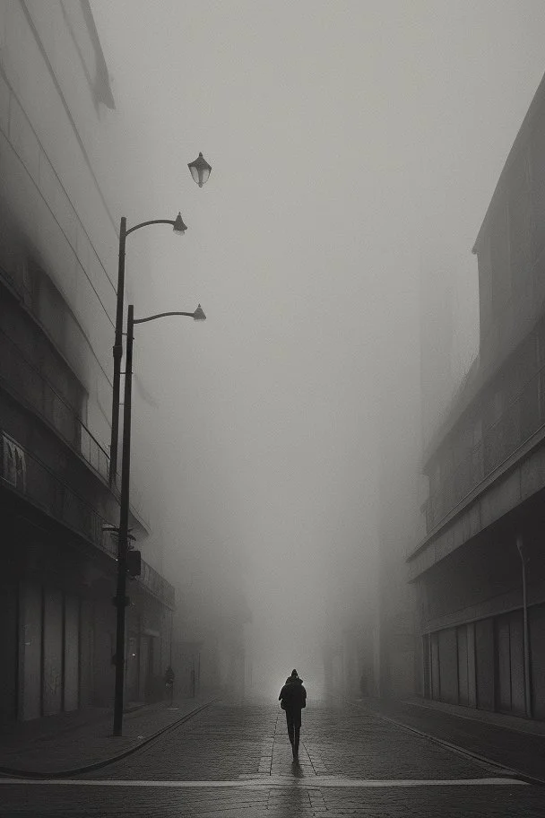 Dark street life creepy fog colours strong texture ombre insensate nightmare 8k artistic Photography volumetric light, Yves Tanguy