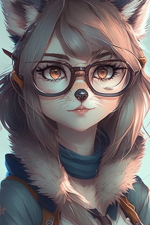 anime racoon girl whit glasses