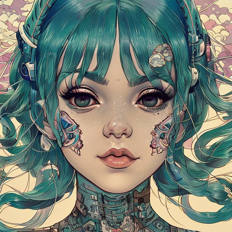 singer Melanie Martinez face, beautiful cyberpunk, hyperdetailed, illustration by Katsushika Hokusai, darkblue tones,