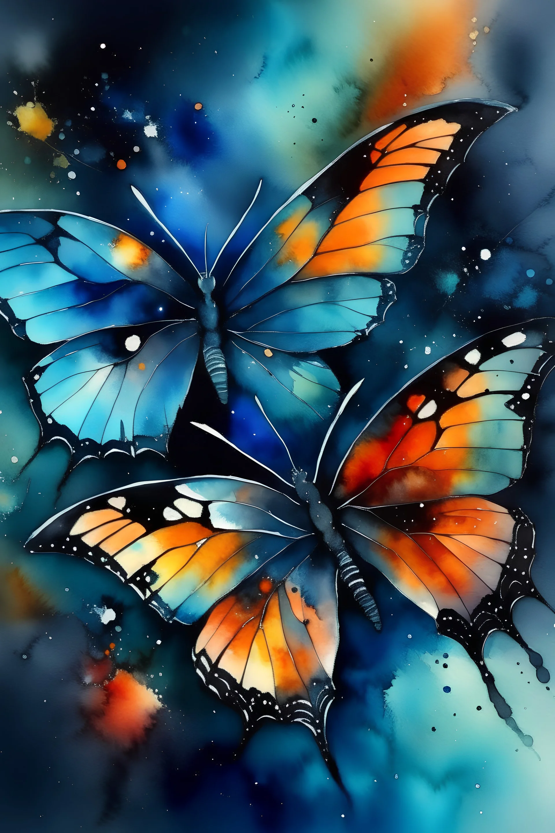 Cosmic butterflies, watercolor