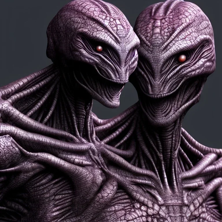 Scary humanoid alien with dark rough skin with scales, concept art, hyper realistic, photorealistic