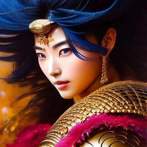 portrait beautiful face 'Mamiya-Fist of the North Star',busty,ancient metal armor balanciaga fashion clothe painting by gaston bussiere, greg rutkowski, yoji shinkawa, yoshitaka amano, tsutomu nihei, donato giancola, tim hildebrandt, oil on canvas, cinematic composition, extreme detail,fit full head inside picture,16k