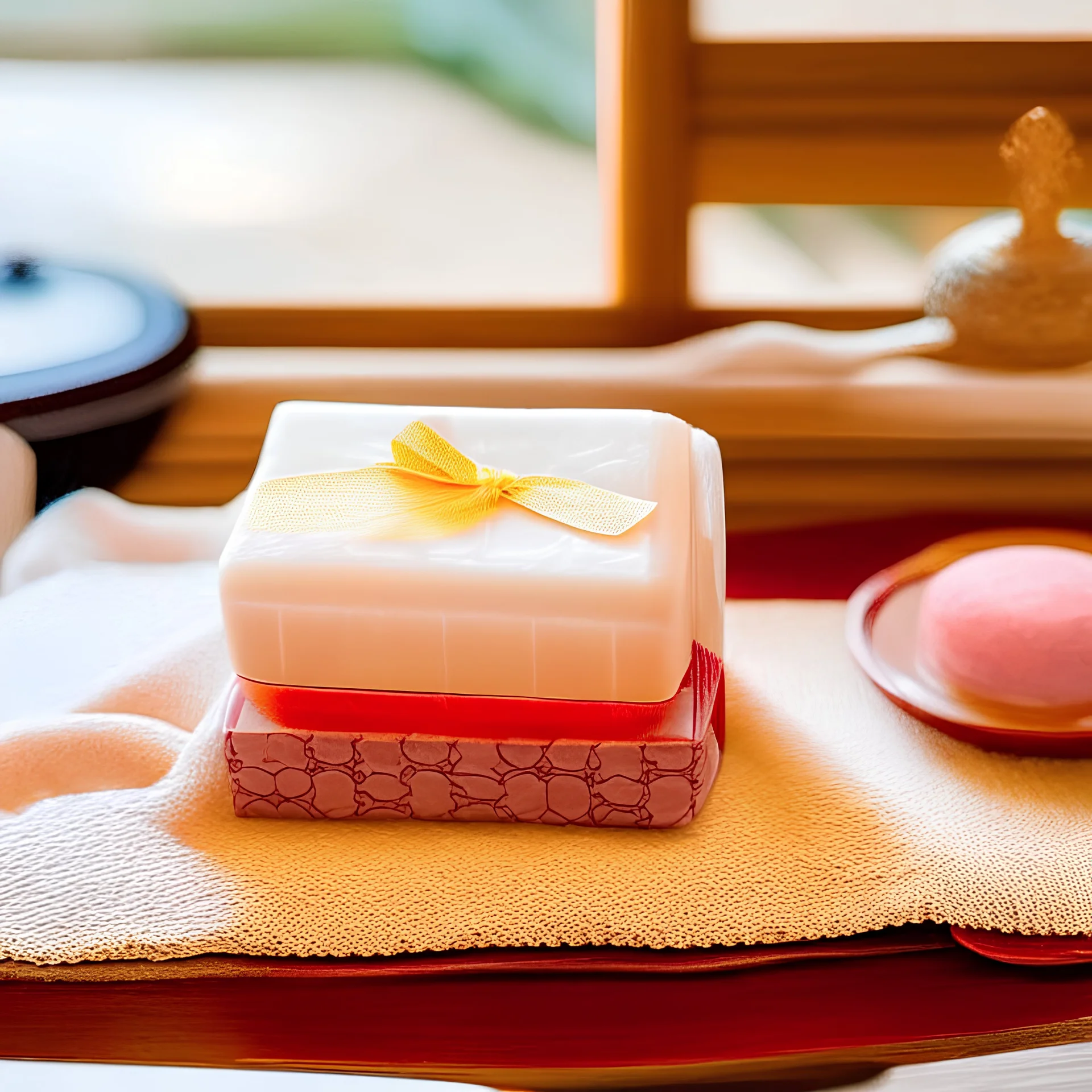 soap and box Warm colors Japan style Placed on the table with cloth and decorations in the cafe