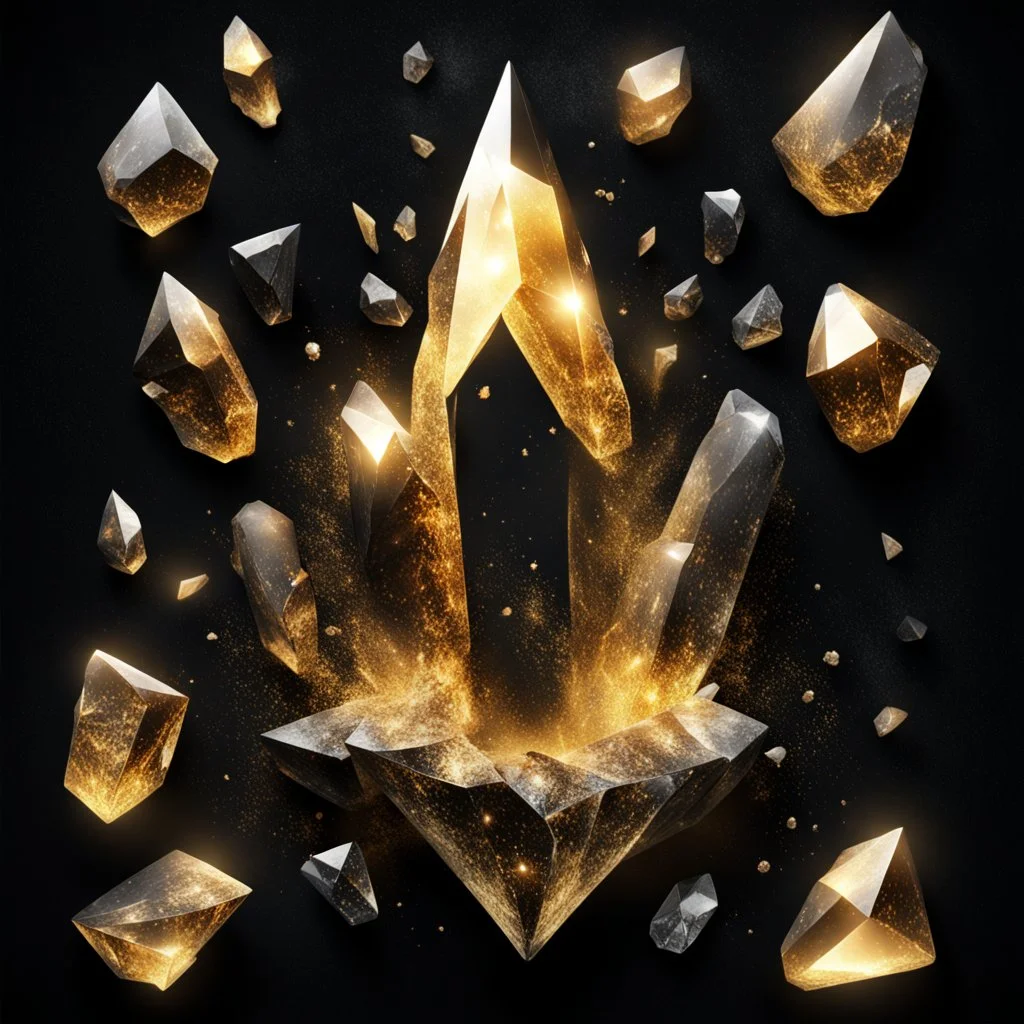 Generate a Movie Poster: "Cursed Crystals", showing few glowing-chunks of Golden marble crystals on Royal Black Velvet Background with cinematic-lighting.