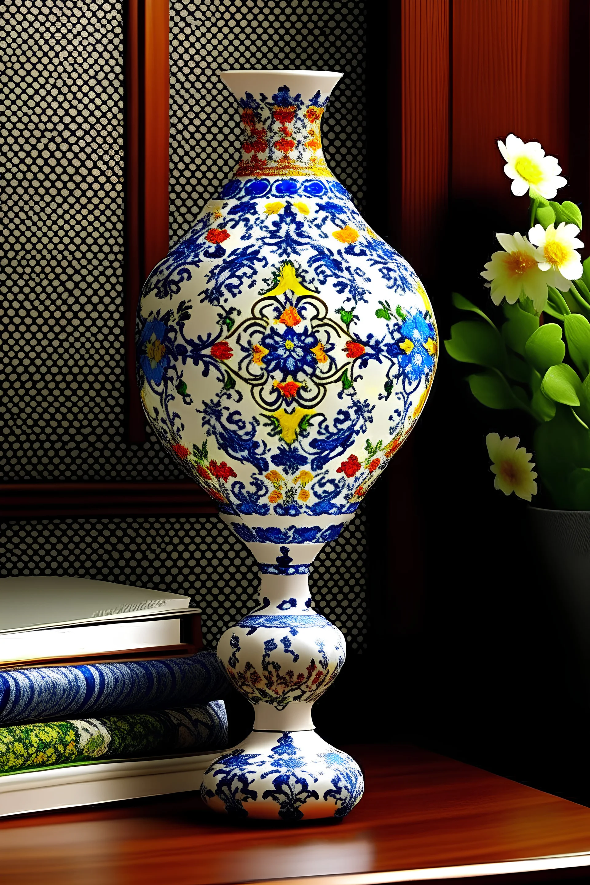 Portuguese tiles pattern ceramic vase with a lamp