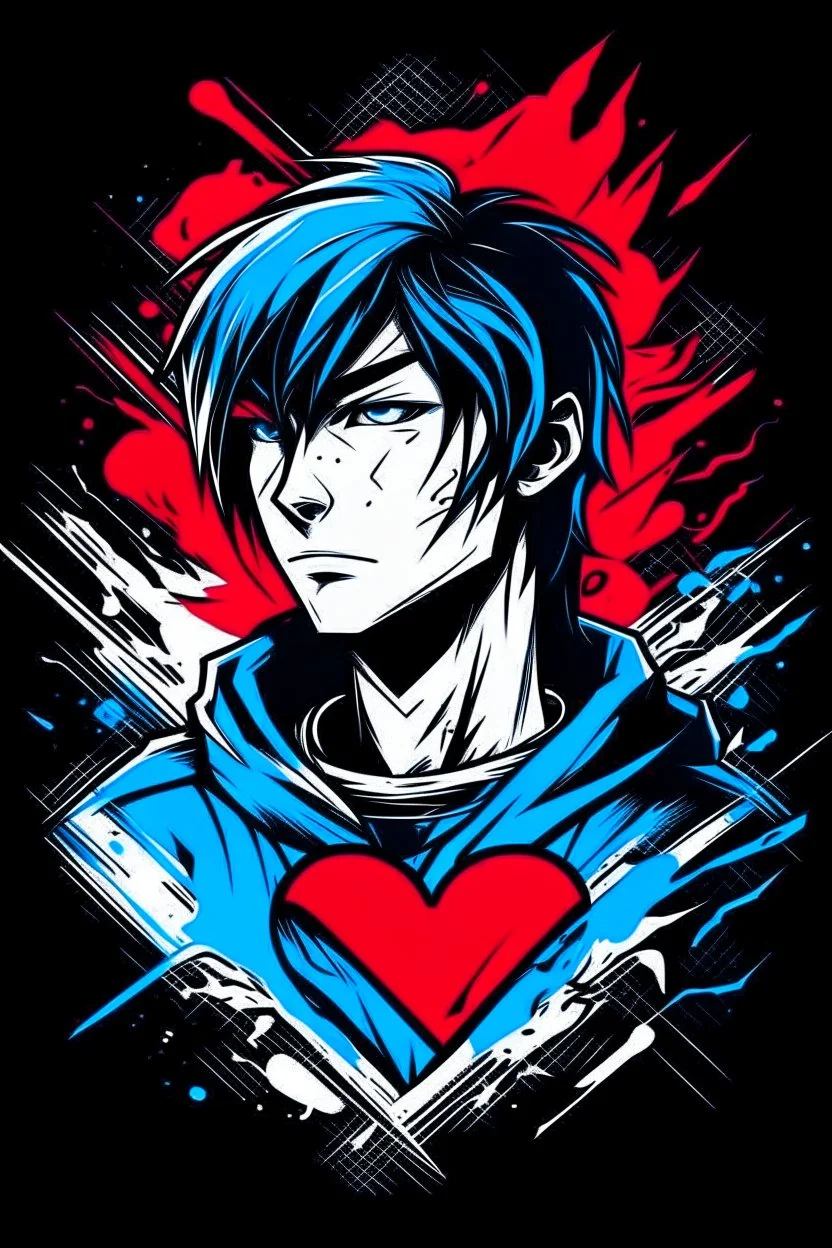masterpiece, best quality, Siberian heart, simple logo background, in the style of japanese manga, duotone, professional quality panting, ultra detailed, joyful lightning, multiple colors with some shades, half body shot