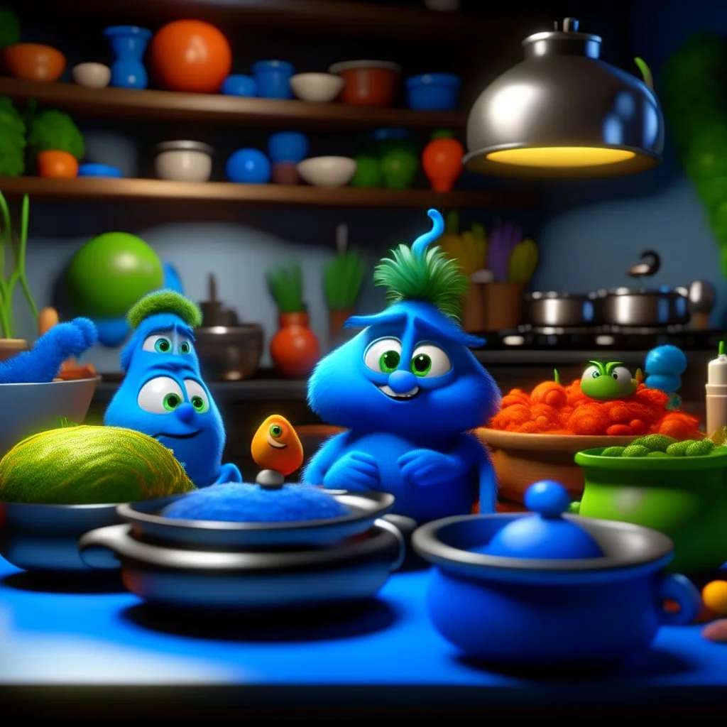 full shot,colorful,realistic lighting,8k,professional food processor design for a plot named 'Where did the rest of the meal go' for Pixar animated film called '165 degree planting plan',released in 2025,about a cute Blue fur ball family named 'Cam',What if make Lab from 165 degree planting plan as creative food service with reality mining,busy plumber's ideal at the stuffed doll factory,hoops travel around the world,no place to graze cattle,diver license,what a big ocean garbage disposer,exit 1