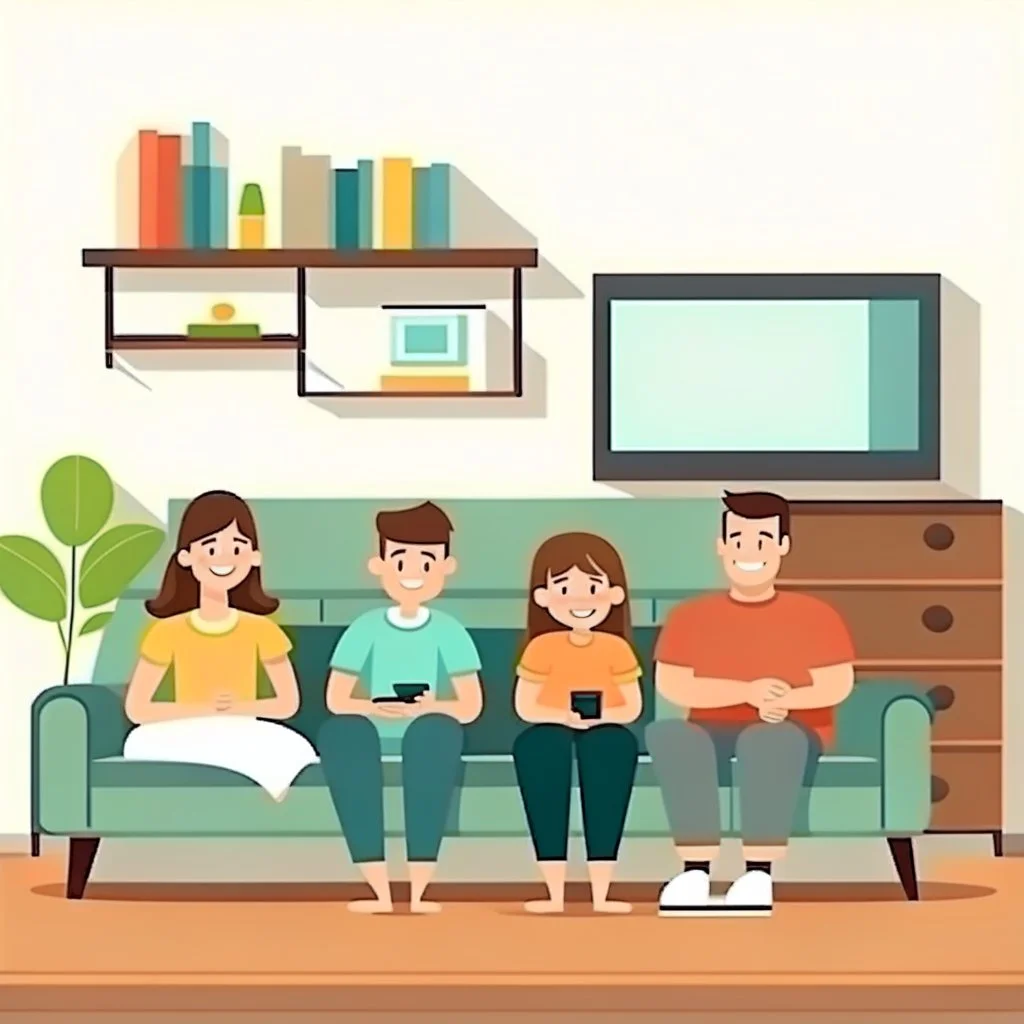 Family watching TV in the living room