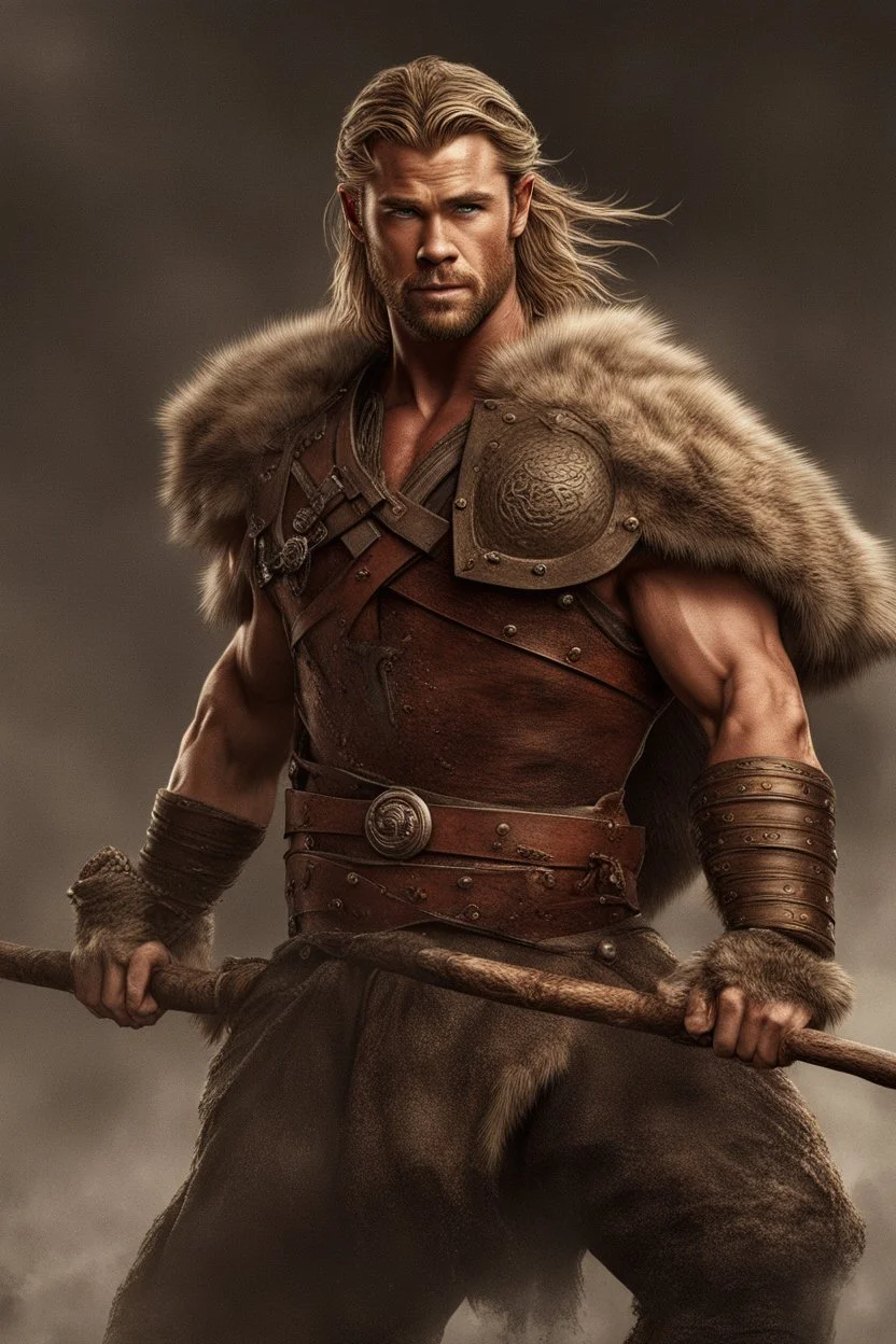 Chris Hemsworth as a barbarian from dungeons and dragons, lean muscles, DnD, in the style of realistic and hyper-detailed renderings,dungeons and dragons, 8k, detailed eyes, perfect eyes, epic , dramatic , fantastical, full body , intricate design and details, dramatic lighting, hyperrealism, photorealistic, cinematic, 8k, detailed face, Dramatic photo,epic photo, whole body,barbarian,