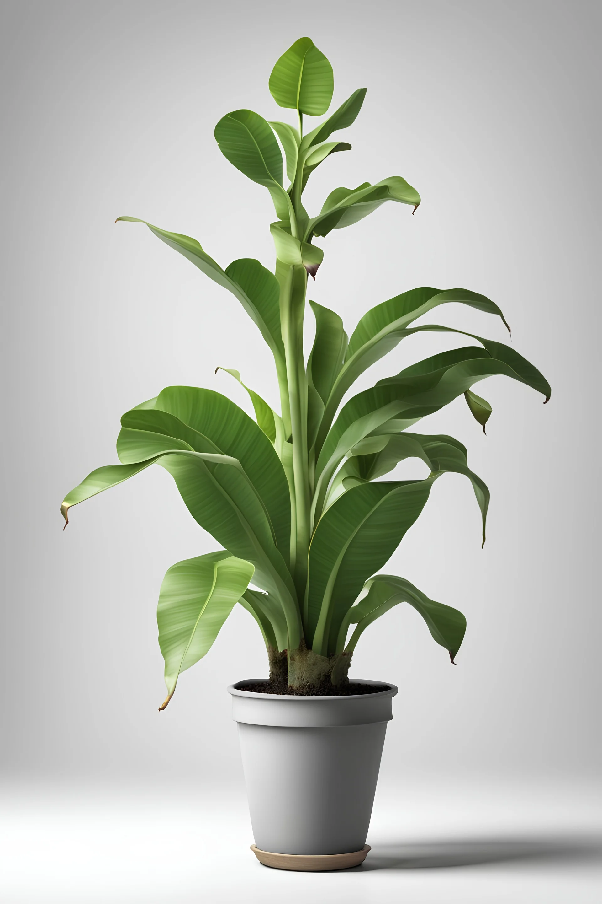 Potted banana plant isolated on white background